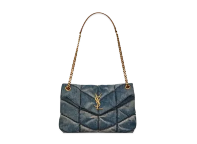 Saint Laurent Puffer Small Bag In Quilted Vintage Denim And Suede "Rodeo Blue"