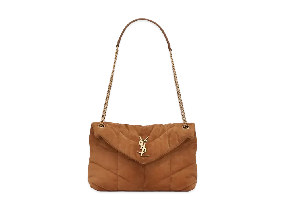 Saint Laurent Puffer Small Bag In Quilted Suede "Cinnamon"