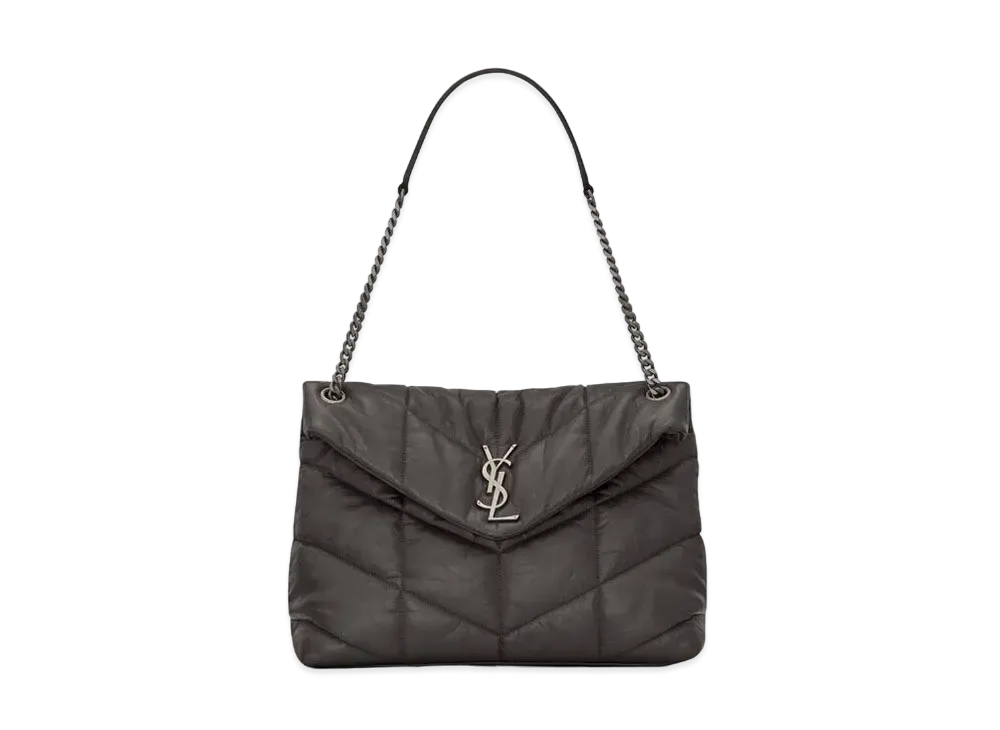 Saint Laurent Puffer Small Bag In Quilted Crinkled Matte Leather "Storm"