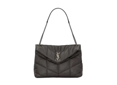 Saint Laurent Puffer Small Bag In Quilted Crinkled Matte Leather "Storm"