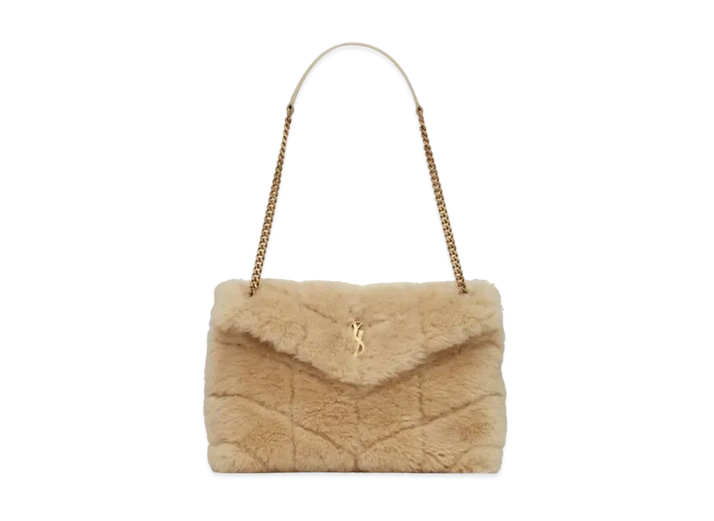 Saint Laurent Puffer Small Bag In Merino Shearling And Lambskin "Natural Beige"