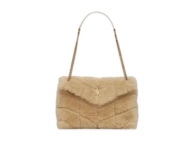 Saint Laurent Puffer Small Bag In Merino Shearling And Lambskin "Natural Beige"