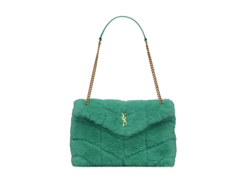Saint Laurent Puffer Small Bag In Merino Shearling And Lambskin "Iced Mint"