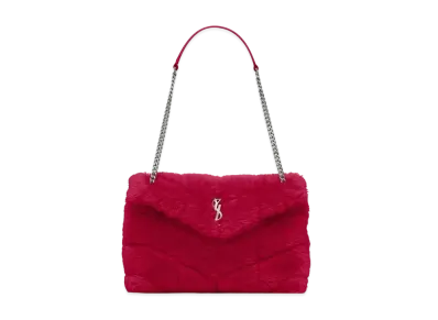 Saint Laurent Puffer Small Bag In Merino Shearling And Lambskin "Fuchsia"
