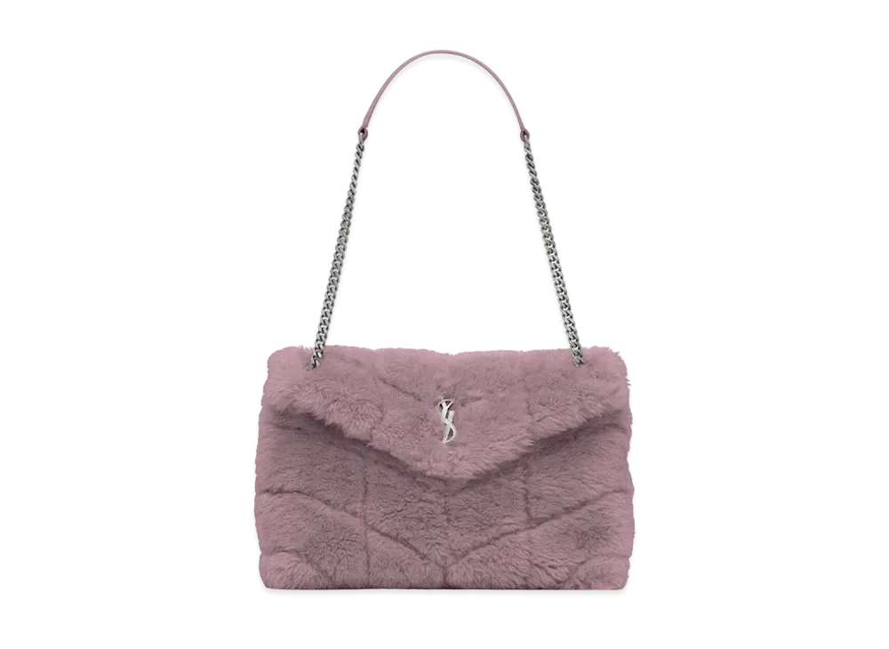 Saint Laurent Puffer Small Bag In Merino Shearling And Lambskin "Lilac"