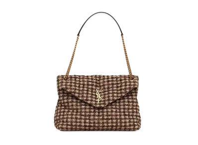 Saint Laurent Puffer Small Bag In Checked Tweed And Lambskin "Beige"