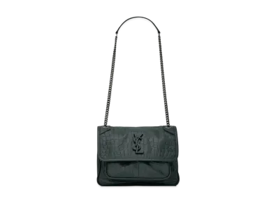 Saint Laurent Niki Baby In Crocodile-Embossed Leather "Deep Green"