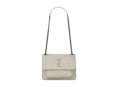 Saint Laurent Niki Baby In Crinkled Vintage Leather "Blanc Vintage"