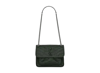 Saint Laurent Niki Baby In Crinkled Vintage Leather "Dark Green"