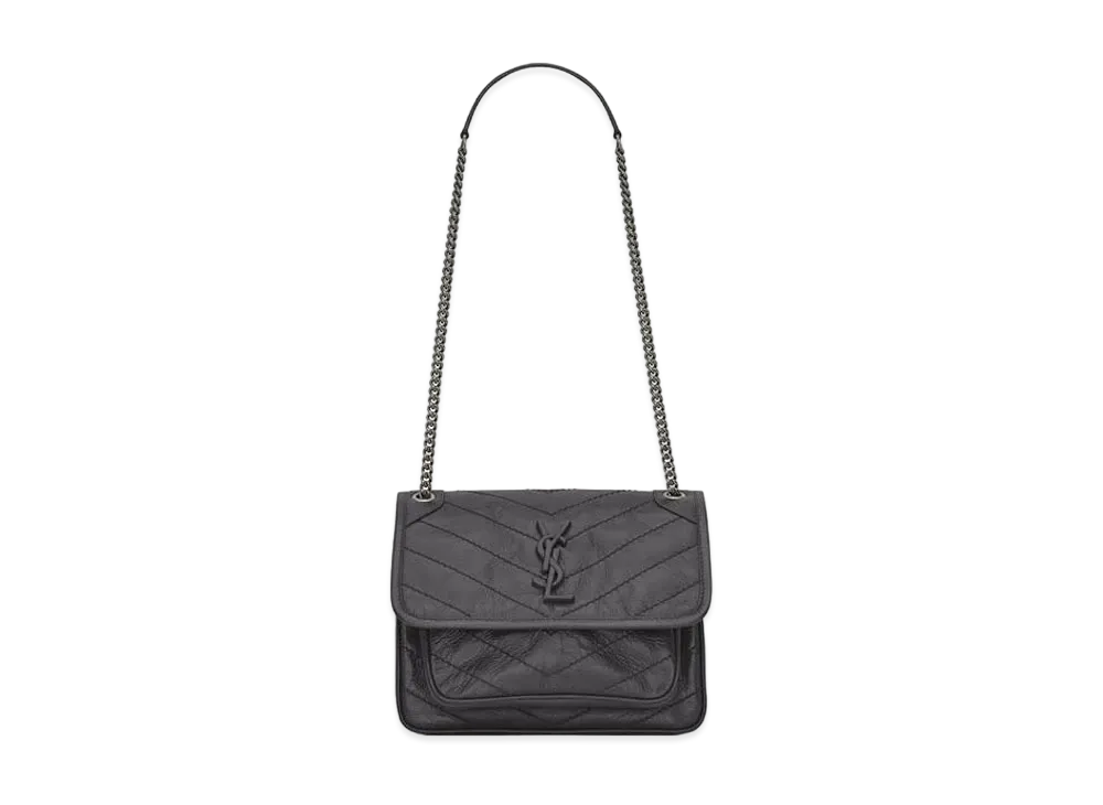 Saint Laurent Niki Baby In Crinkled Vintage Leather "Storm"