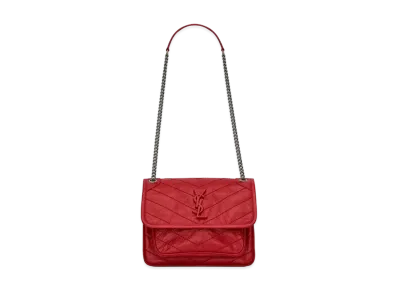 Saint Laurent Niki Baby In Crinkled Vintage Leather "Rouge Eros"