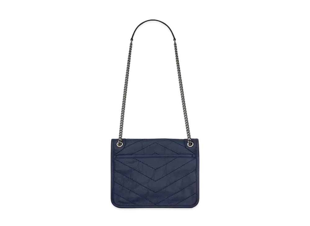 Saint Laurent Niki Baby In Crinkled Vintage Leather "Navy"