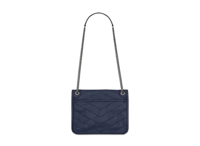 Saint Laurent Niki Baby In Crinkled Vintage Leather "Navy"