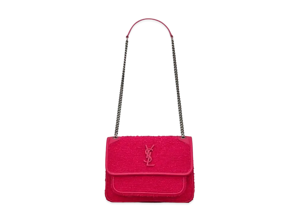 Saint Laurent Niki Baby In Boucle Tweed And Smooth Leather "Magenta"