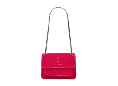 Saint Laurent Niki Baby In Boucle Tweed And Smooth Leather "Magenta"