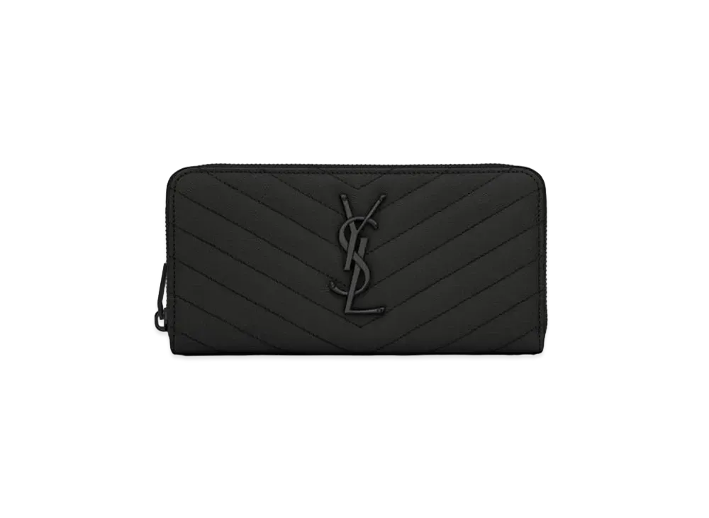 Saint Laurent Monogram Zip Around Wallet In Grain De Poudre Embossed Leather "Black"
