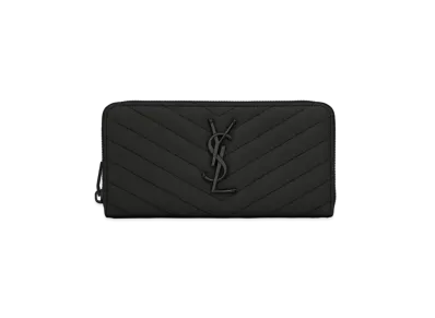 Saint Laurent Monogram Zip Around Wallet In Grain De Poudre Embossed Leather "Black"