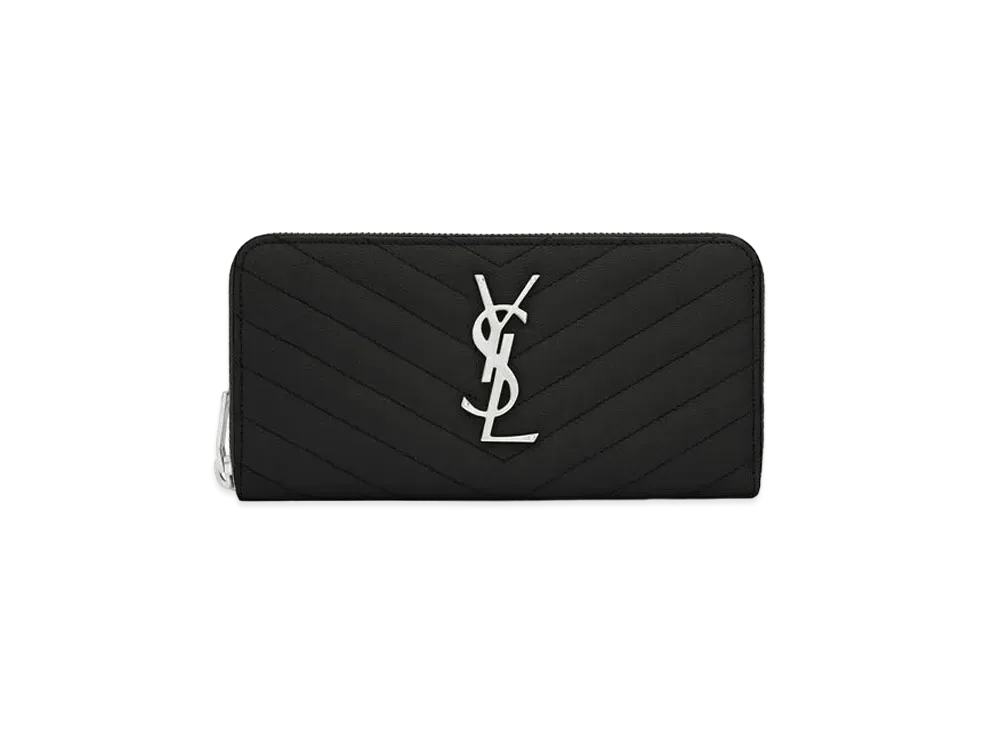 Saint Laurent Monogram Zip Around Wallet In Grain De Poudre Embossed Leather "Black"