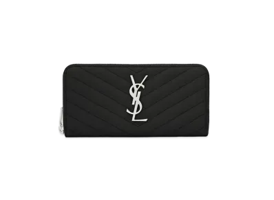 Saint Laurent Monogram Zip Around Wallet In Grain De Poudre Embossed Leather "Black"
