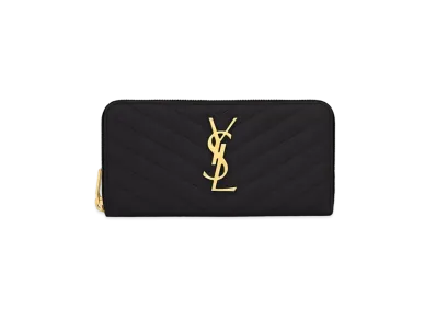 Saint Laurent Monogram Zip Around Wallet In Grain De Poudre Embossed Leather "Black"
