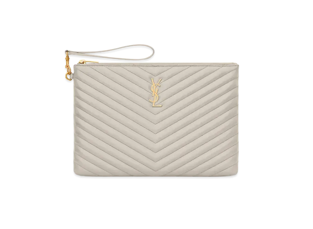 Saint Laurent Monogram Tablet Pouch In Matelasse Leather "Vintage White"