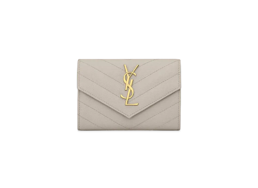 Saint Laurent Monogram Small Envelope Wallet In Grain De Poudre Embossed Leather "Vintage White"