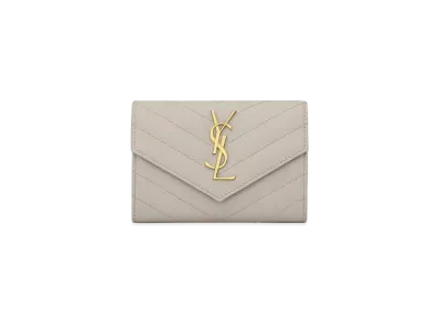 Saint Laurent Monogram Small Envelope Wallet In Grain De Poudre Embossed Leather "Vintage White"