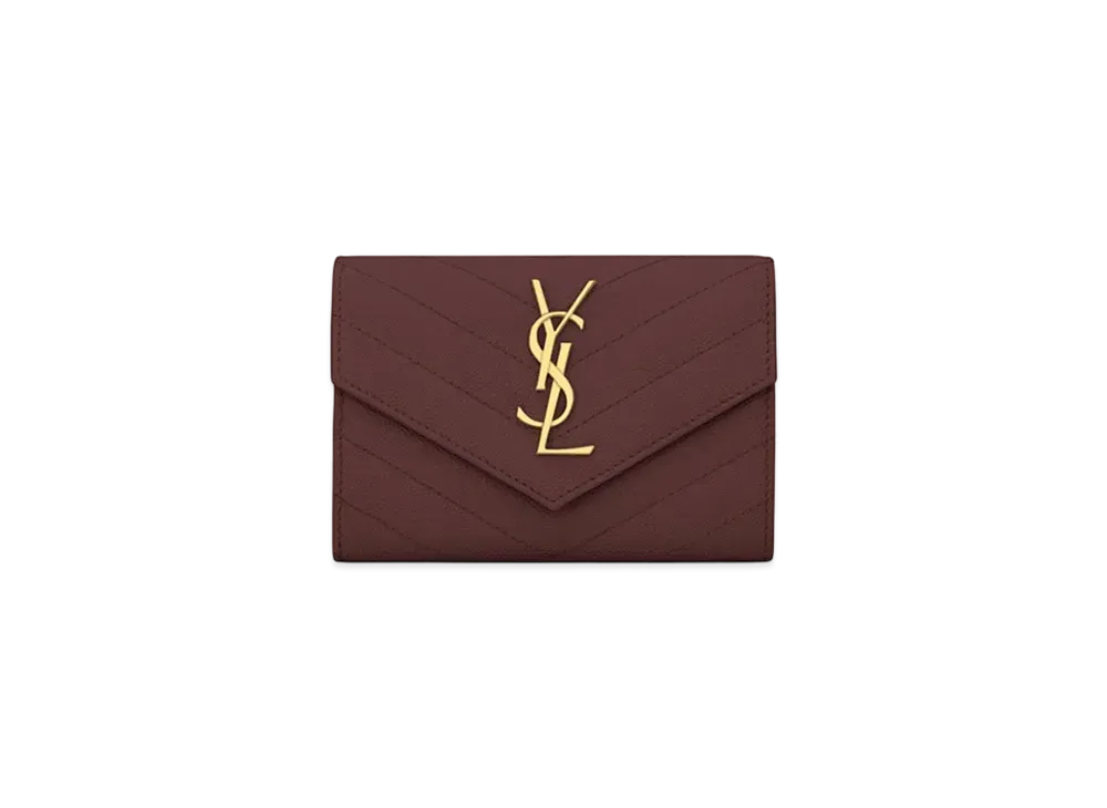 Saint Laurent Monogram Small Envelope Wallet In Grain De Poudre Embossed Leather "Rouge Legion"