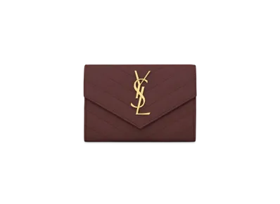 Saint Laurent Monogram Small Envelope Wallet In Grain De Poudre Embossed Leather "Rouge Legion"