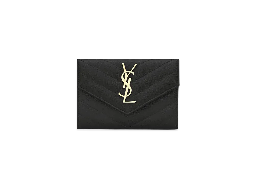 Saint Laurent Monogram Small Envelope Wallet In Grain De Poudre Embossed Leather "Black"