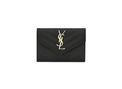 Saint Laurent Monogram Small Envelope Wallet In Grain De Poudre Embossed Leather "Black"