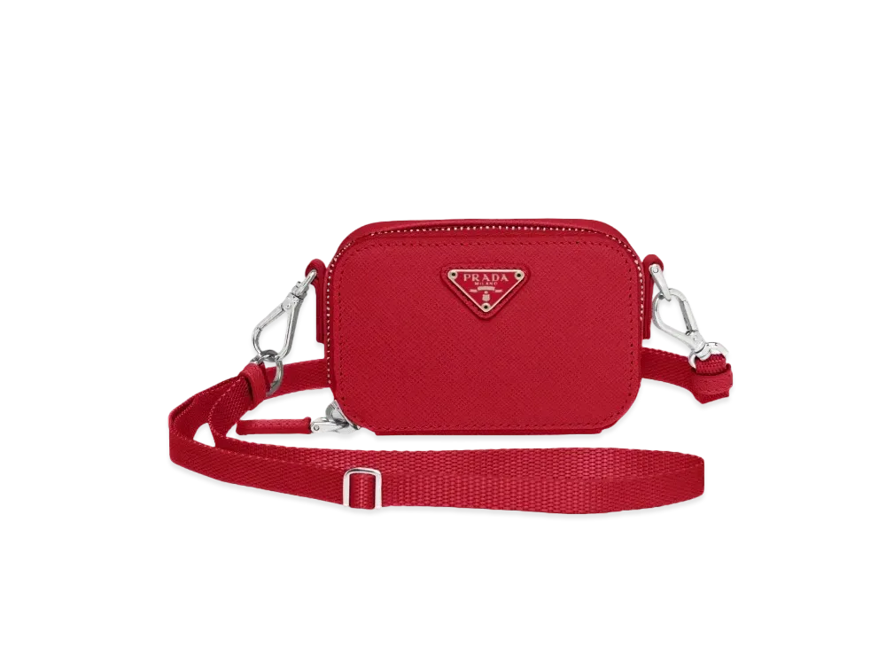 PRADA Saffiano Leather Mini Pouch "Fiery Red"