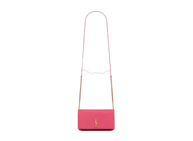 Saint Laurent Monogram Phone Holder With Strap In Smooth Leather "Fuchsia"
