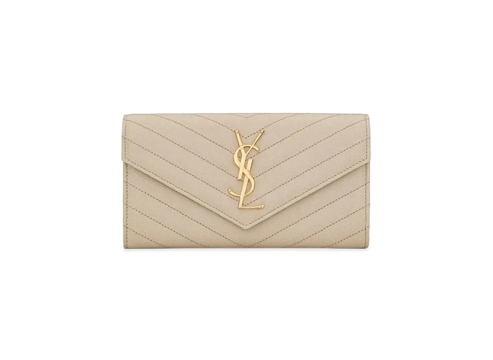 Saint Laurent Monogram Large Flap Wallet In Grain De Poudre Embossed Leather "Vintage White"