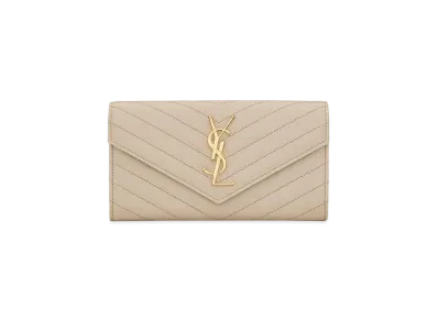 Saint Laurent Monogram Large Flap Wallet In Grain De Poudre Embossed Leather "Vintage White"