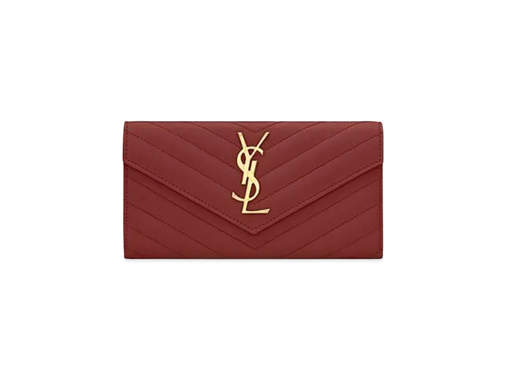 Saint Laurent Monogram Large Flap Wallet In Grain De Poudre Embossed Leather "Rouge Legion"