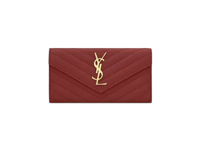 Saint Laurent Monogram Large Flap Wallet In Grain De Poudre Embossed Leather "Rouge Legion"