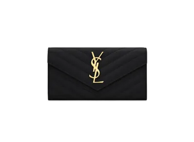 Saint Laurent Monogram Large Flap Wallet In Grain De Poudre Embossed Leather "Black"