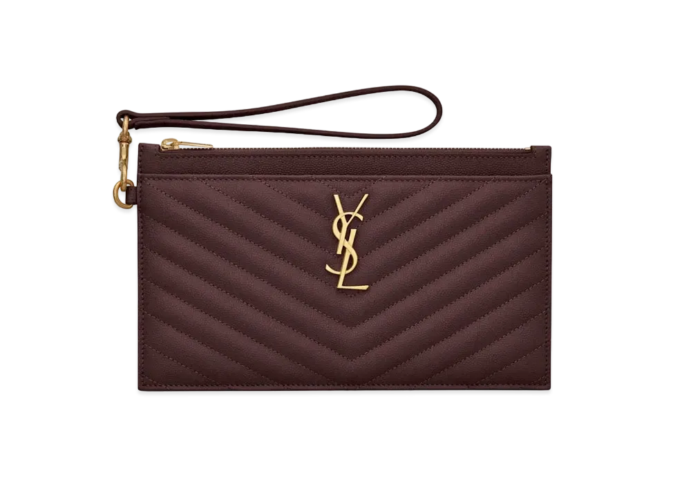 Saint Laurent Monogram Large Bill Pouch In Grain De Poudre Embossed Leather "Rouge Legion"