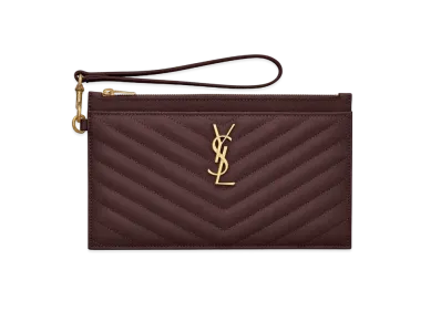Saint Laurent Monogram Large Bill Pouch In Grain De Poudre Embossed Leather "Rouge Legion"