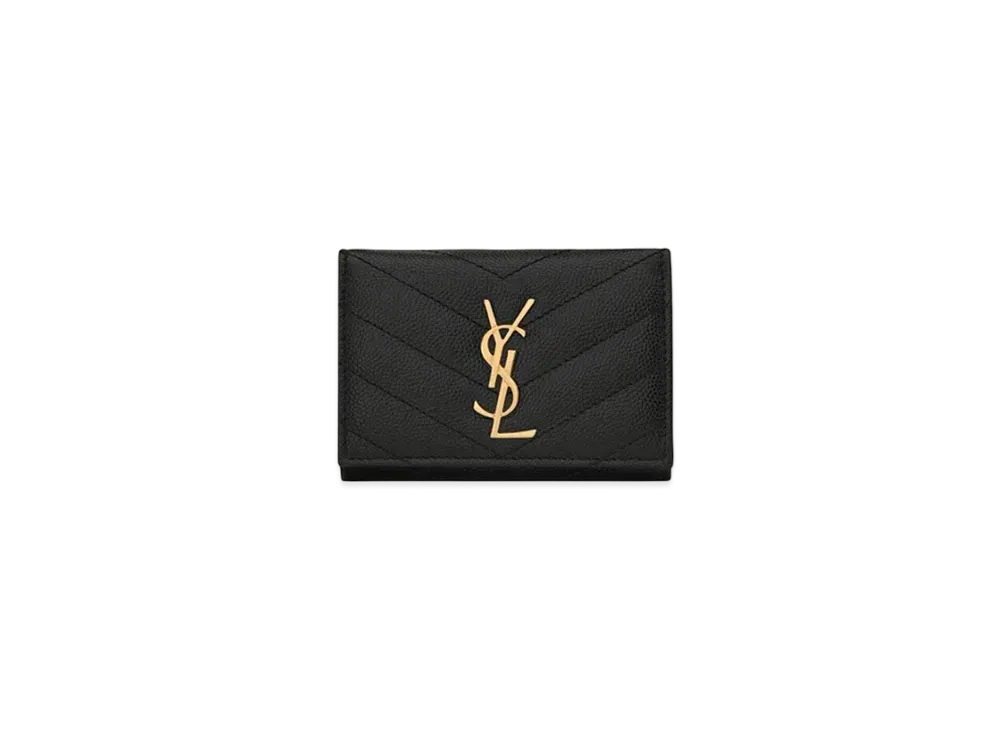 Saint Laurent Monogram Key Case In Grain De Poudre Embossed Leather "Black"