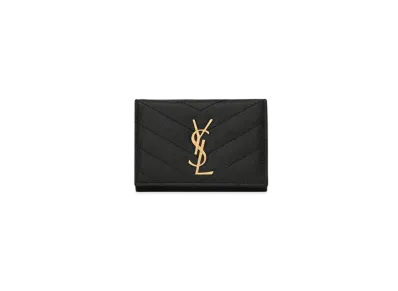Saint Laurent Monogram Key Case In Grain De Poudre Embossed Leather "Black"