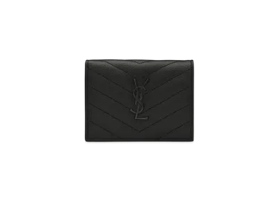Saint Laurent Monogram Flap Card Case In Grain De Poudre Embossed Leather "Black"