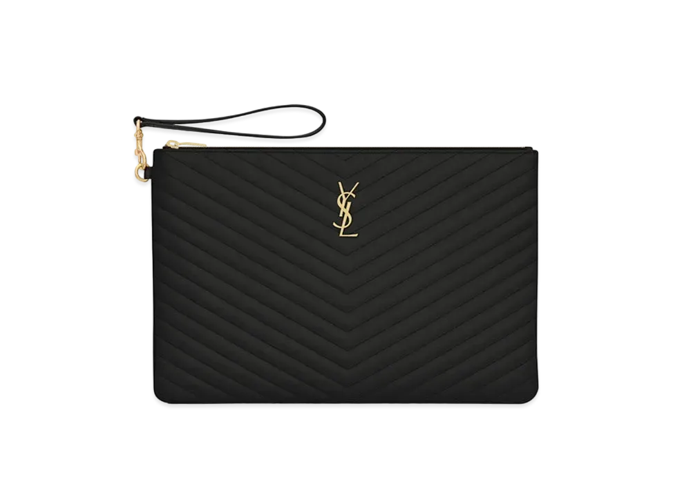 Saint Laurent Monogram Document Holder In Matelasse Leather "Black"