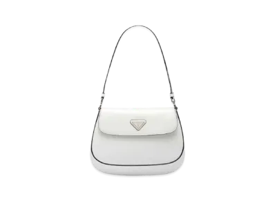 PRADA Cleo Brushed Leather Shoulder Bag with Flap "White"