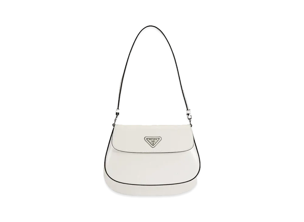 PRADA Cleo Brushed Leather Shoulder Bag with Flap "White"