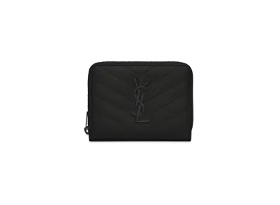 Saint Laurent Monogram Compact Zip Around Wallet In Grain De Poudre Embossed Leather "Black"