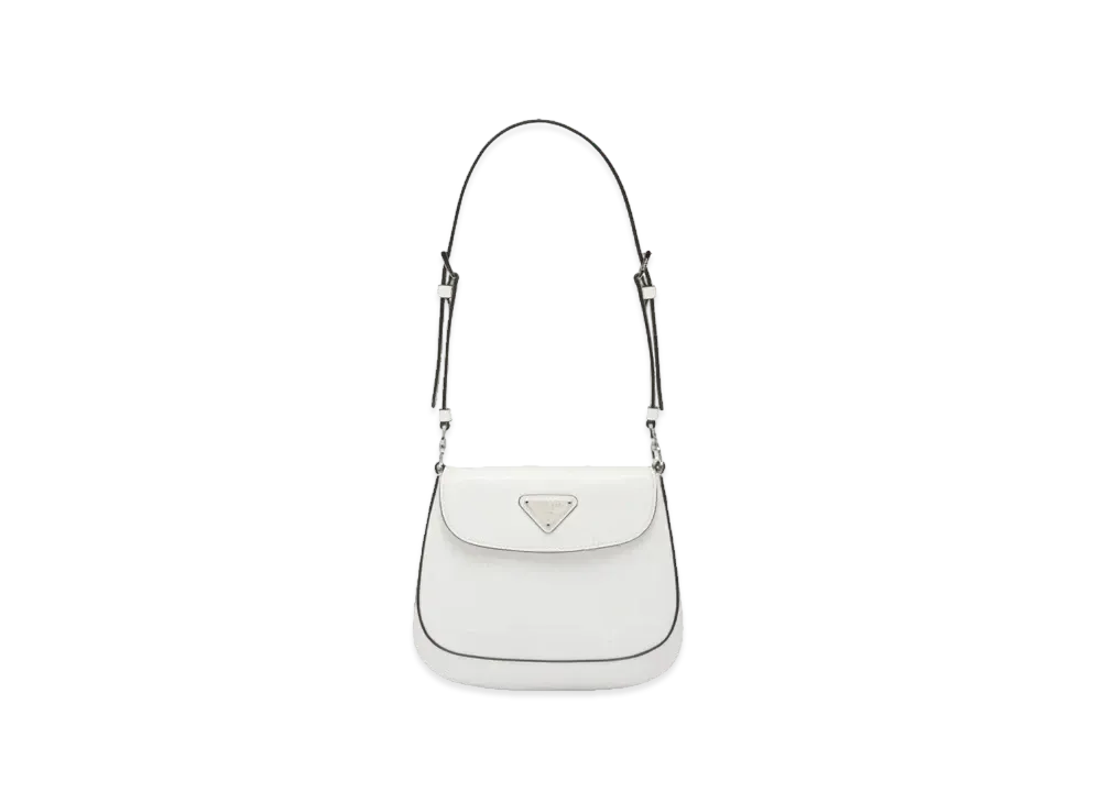 PRADA Cleo Brushed Leather Mini Bag with Flap "White"