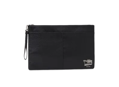 PRADA Vitello City Leather Clutch Bag "Black"