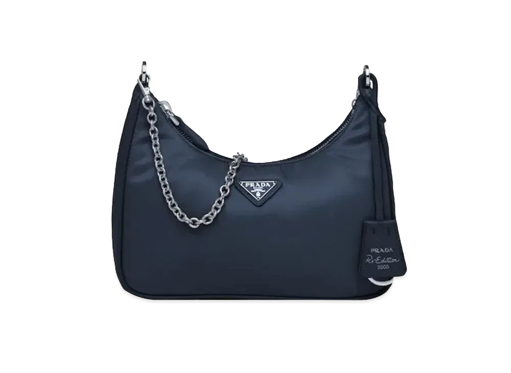 PRADA Re Edition 2005 Saffiano Leather Trim Nylon Shoulder Bag "Navy"